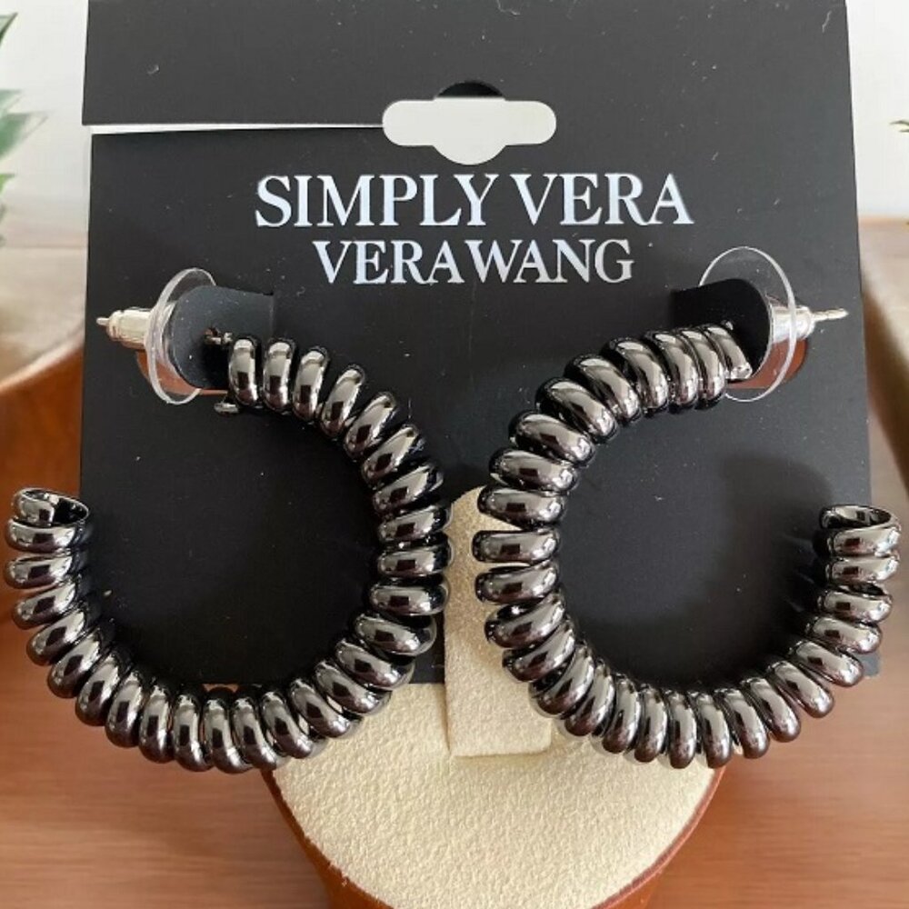 VERA WANG Rocker Chic Gunmetal Phone Cord Dimensional Hoop Earrings**NEW!